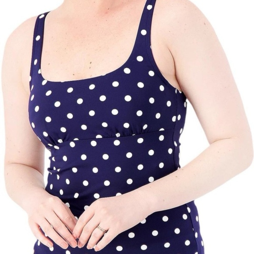 Lands End Navy Polka Dot Tankini swim Top 16W G